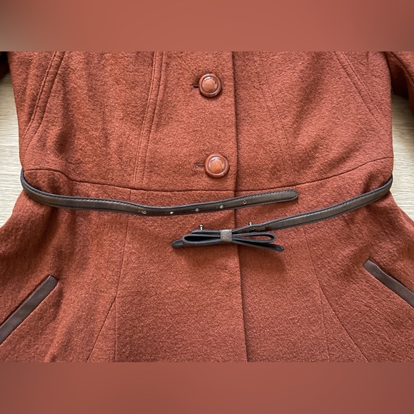 ANTHROPOLOGIE MCGINN OXIDIZED RUFFLE BELTED COAT, SIZE SMALL, NWOT - Picture 6 of 12